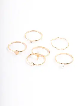 Gold Dainty Pearly Ring 6-Pack