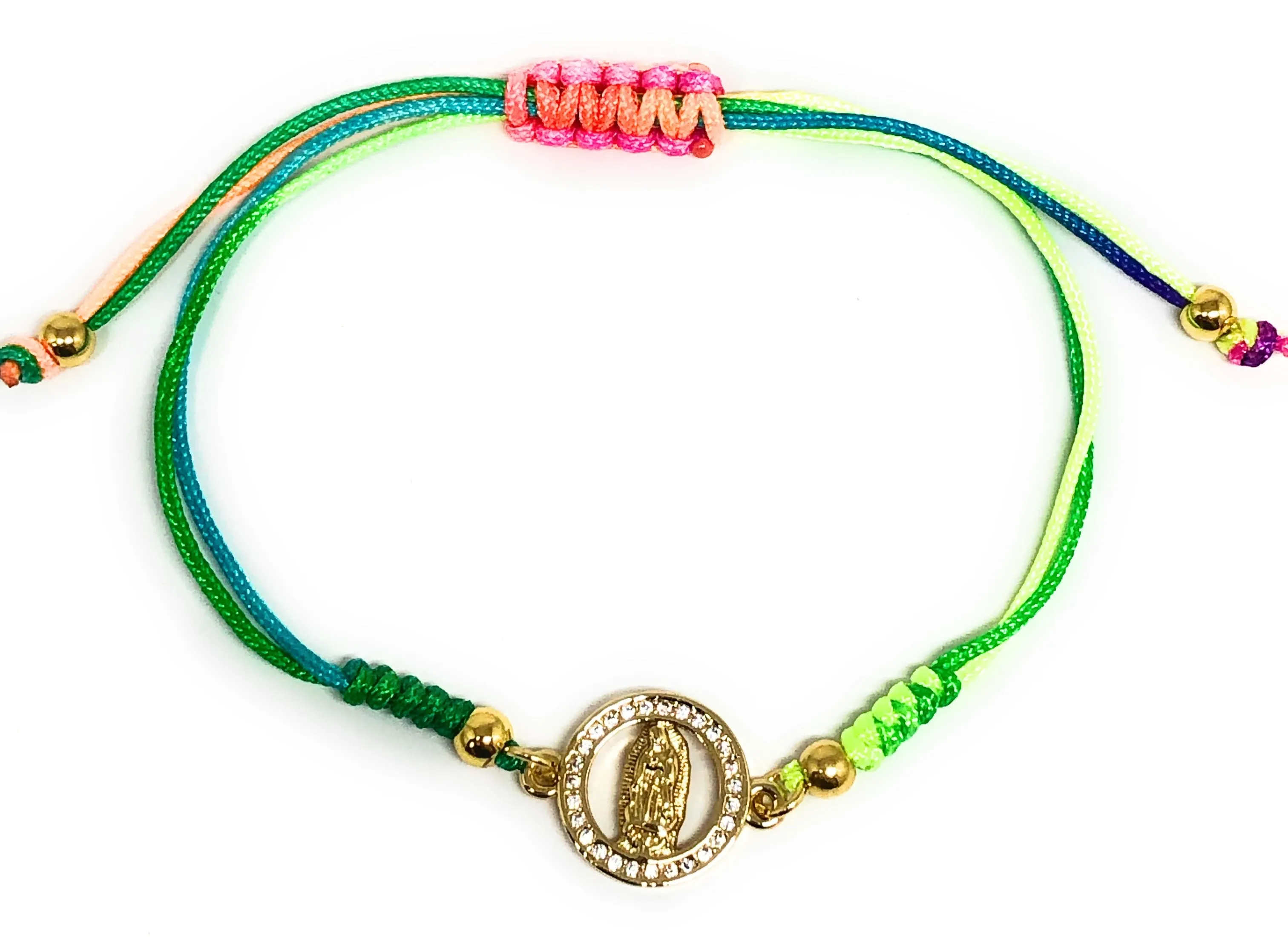 Gold Plated Colorful Virgin Mary Bracelet Virgen De Guadalupe Pulsera 8 Adjustable