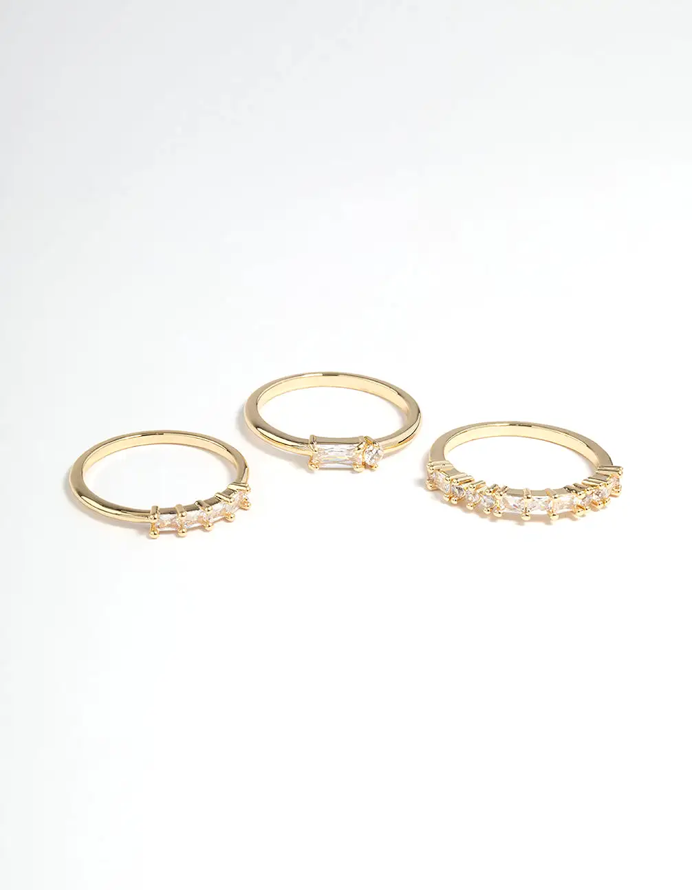 Gold Plated Cubic Zirconia Baguette Stacker Rings Pack