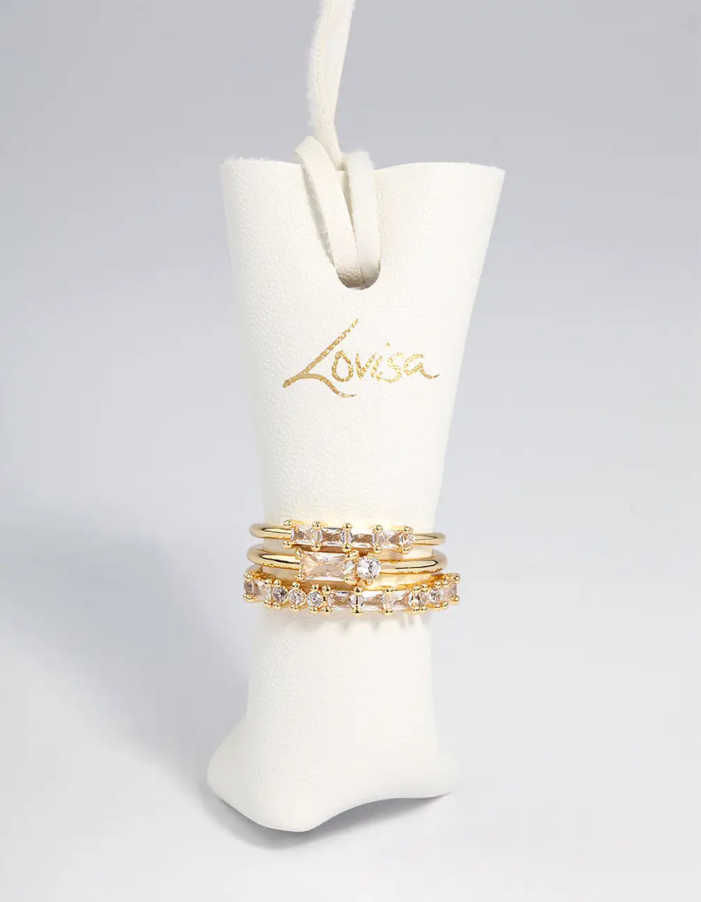 Gold Plated Cubic Zirconia Baguette Stacker Rings Pack