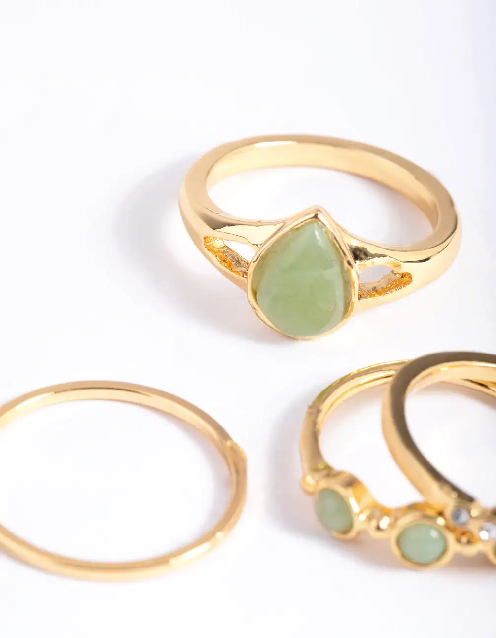 Gold Plated Diamante Pear Ring Stack Pack