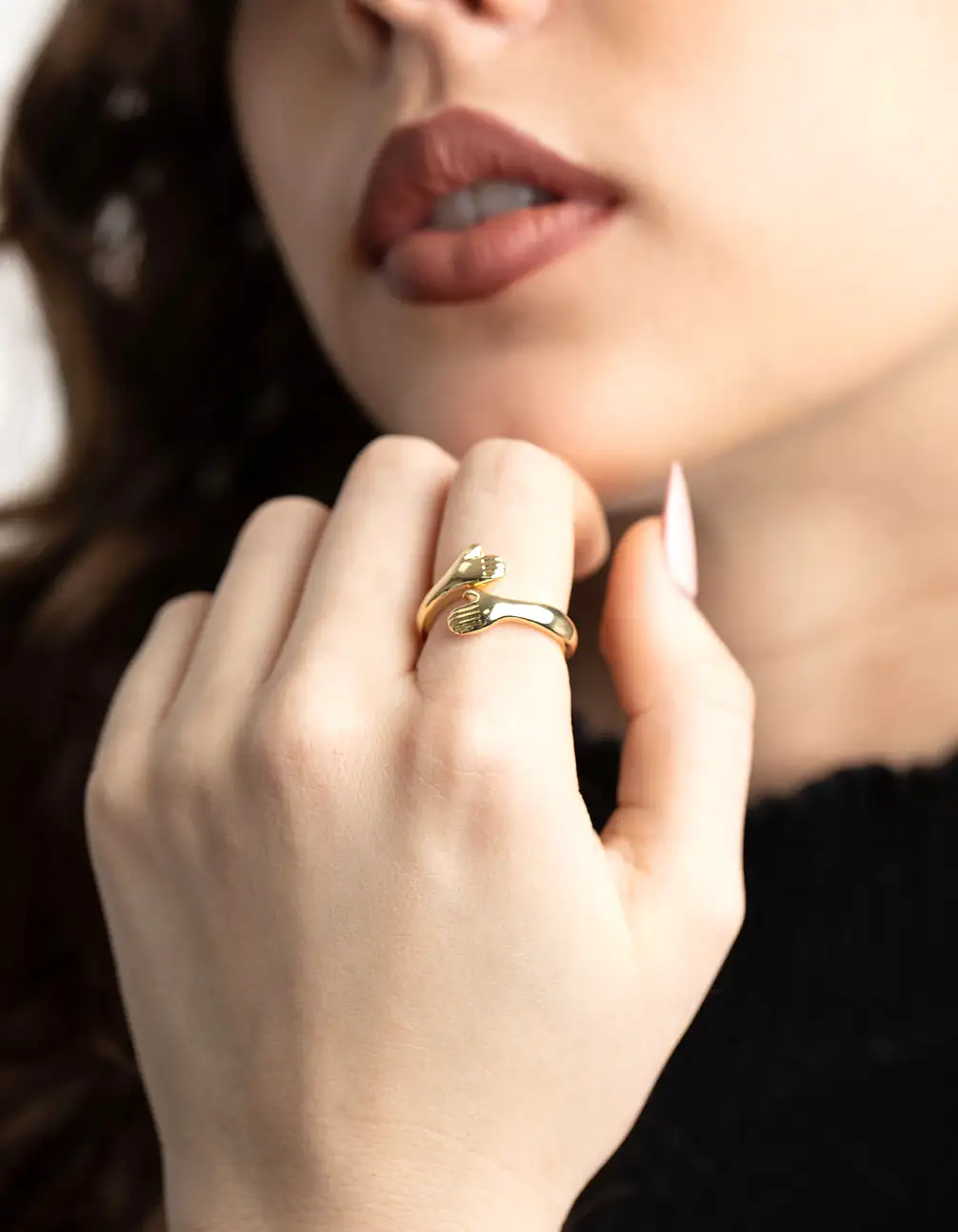 Gold Plated Hugging Hands Ring