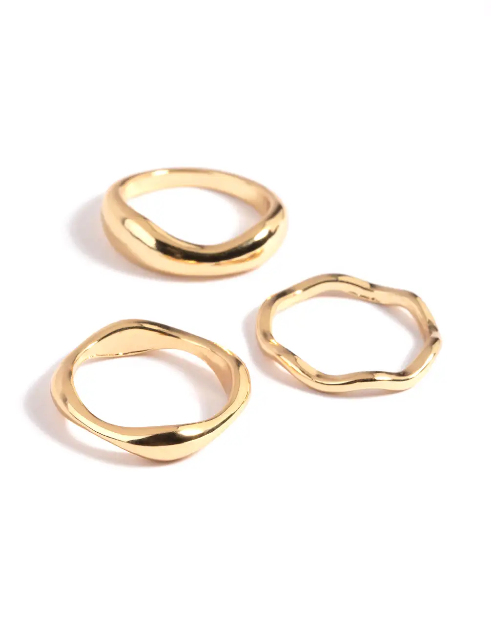 Gold Plated Molten Band Ring Pack