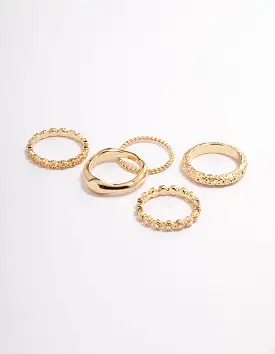 Gold Plated Molten Mixed Ring 5-Pack