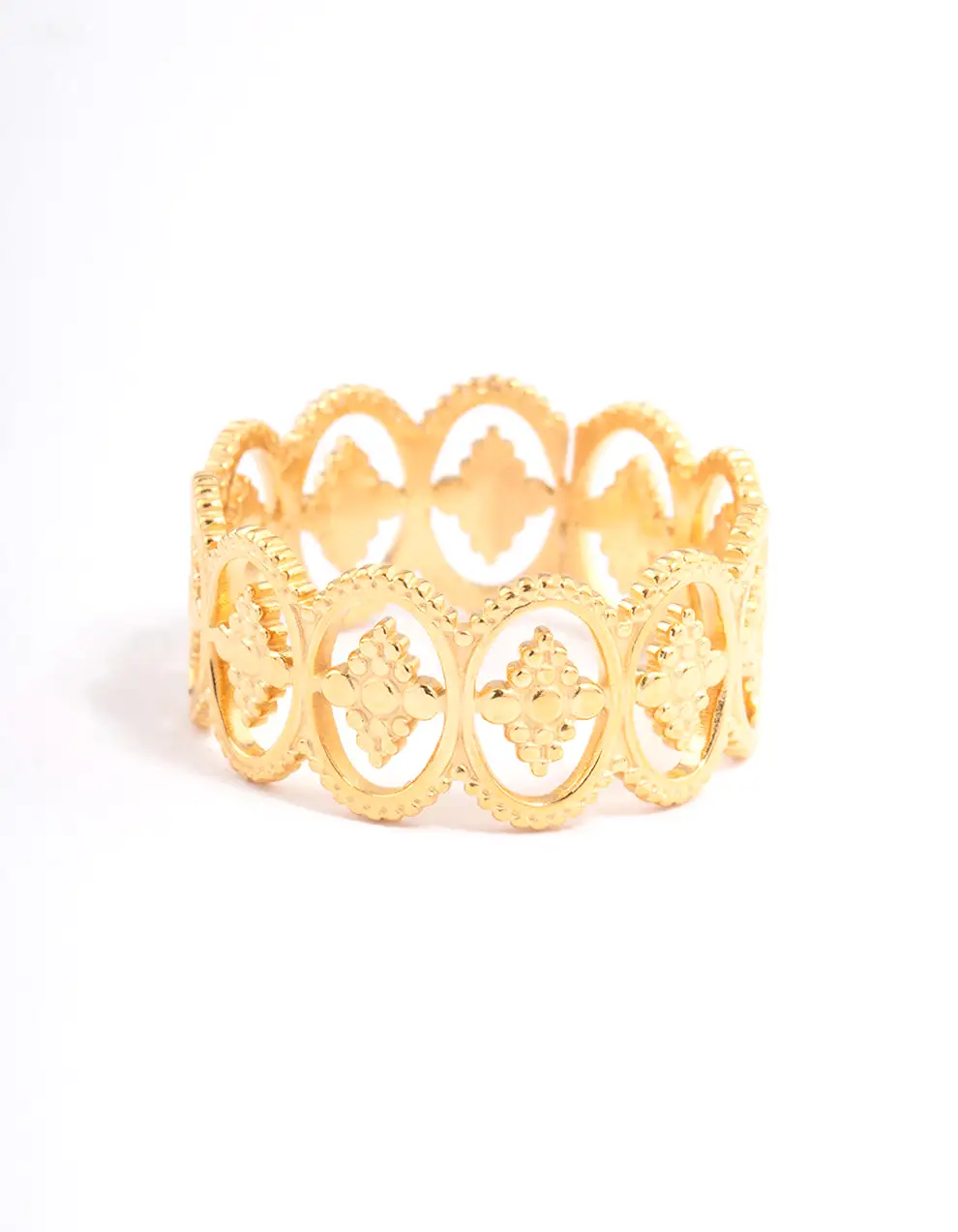 Gold Plated Stainless Steel Oval Boho Detailed Ring