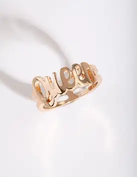 Gold Queen Script Ring