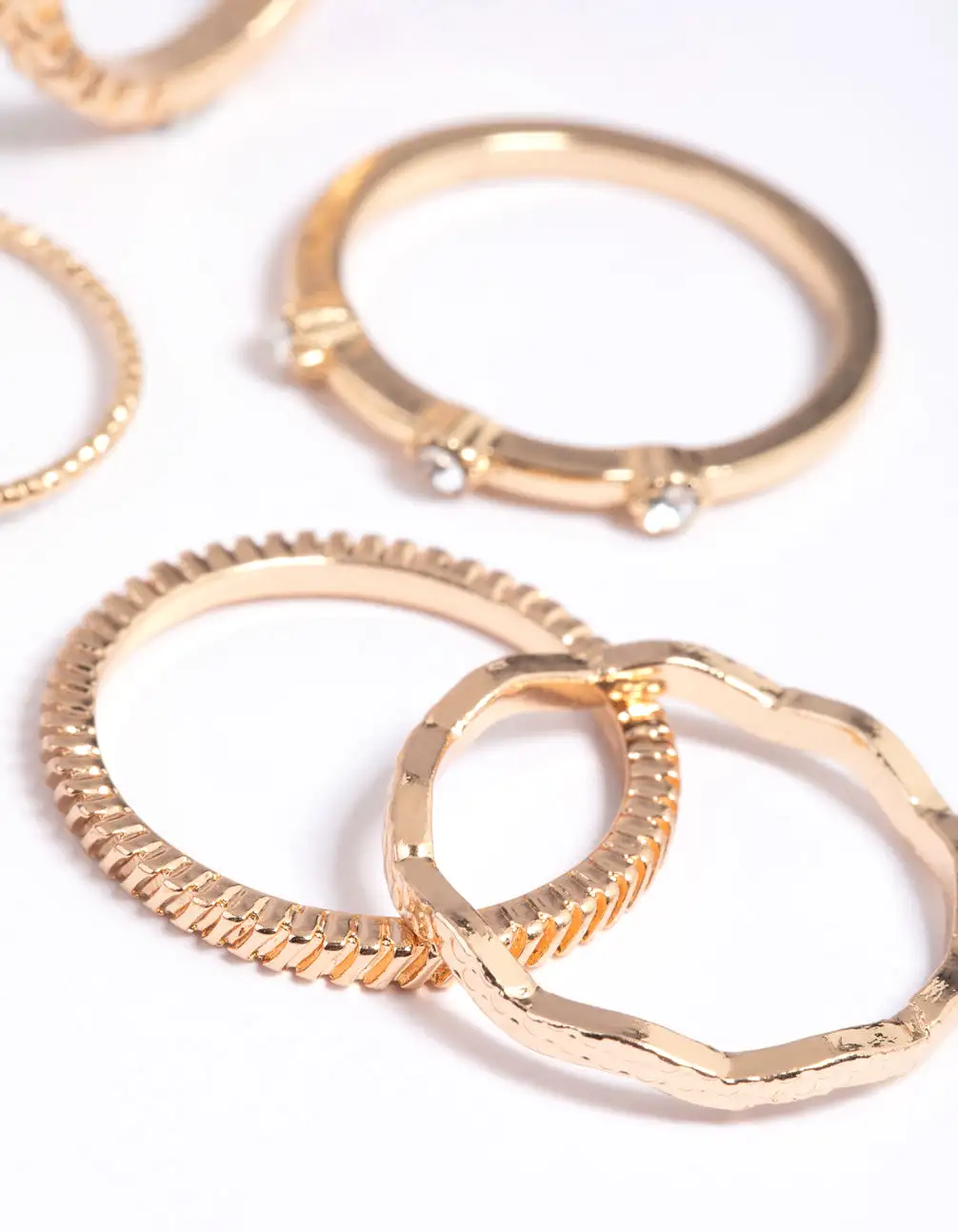 Gold Textured Diamante Ring Stack 5-Pack