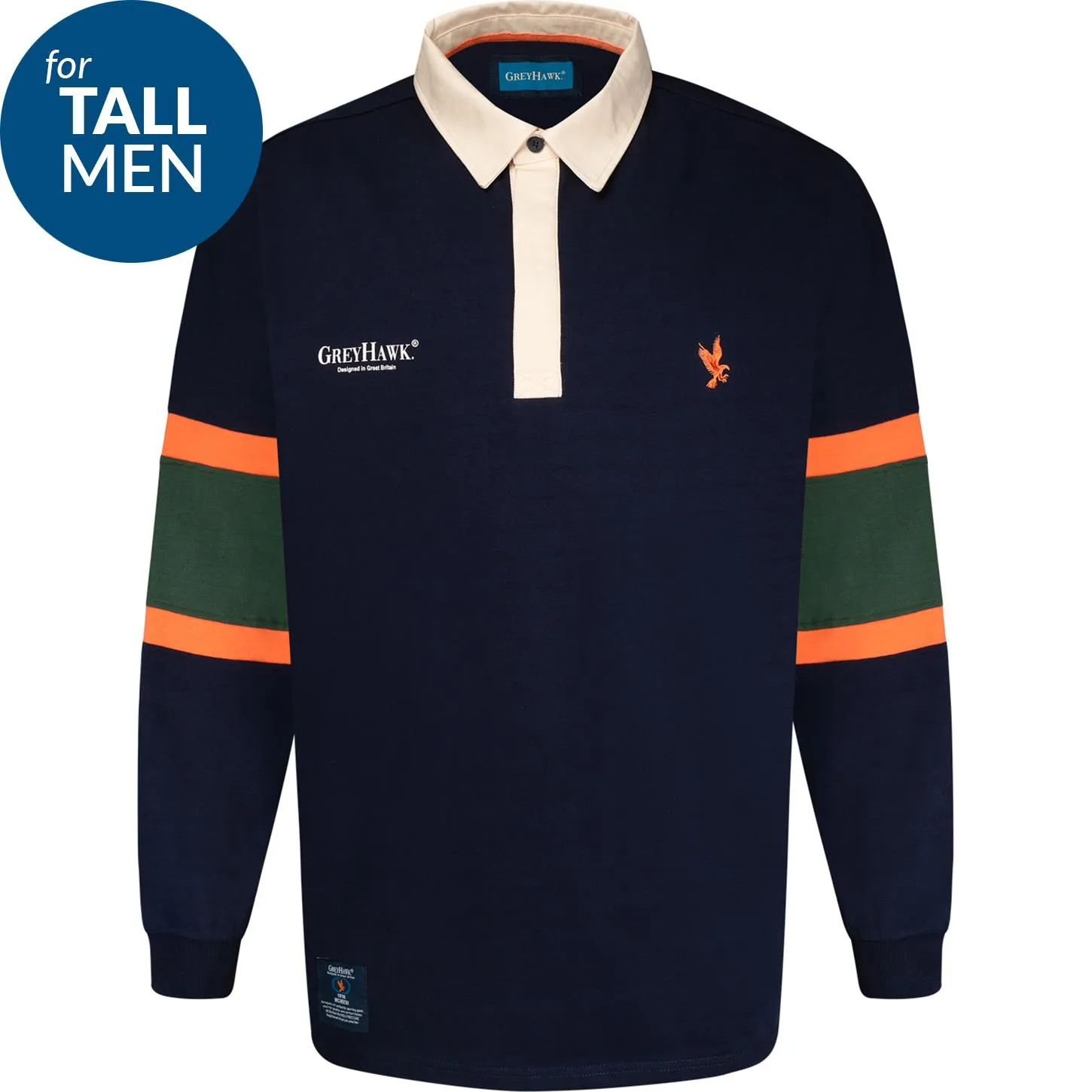 Grey Hawk TALL Long Sleeve Rugby Polo Shirt - Navy Peacoat