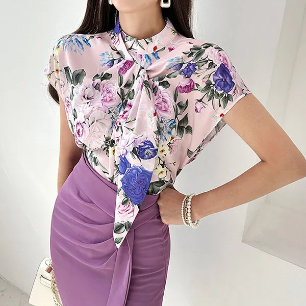 gumzzi  |Flower Patterns Dolman Sleeves Short Sleeves Party Style