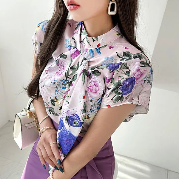 gumzzi  |Flower Patterns Dolman Sleeves Short Sleeves Party Style