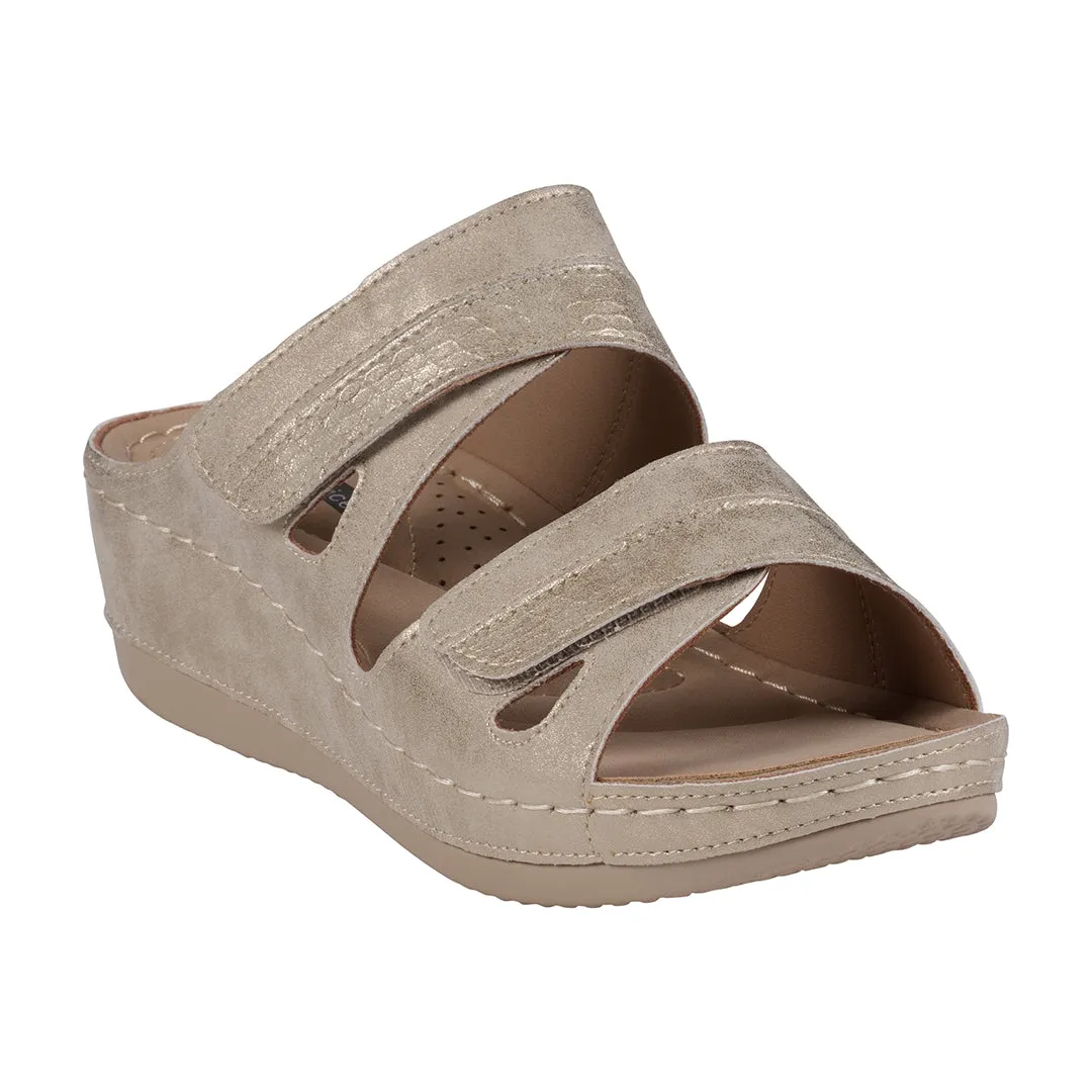 Havana Velcro Two-Tone Double Band Gold Wedge Sandals