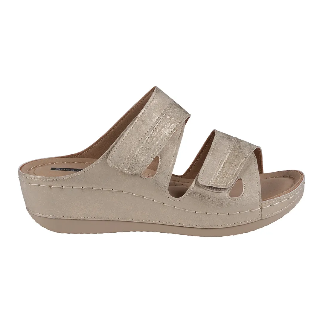 Havana Velcro Two-Tone Double Band Gold Wedge Sandals