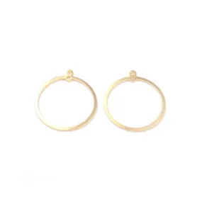 Hoop Earring Findings, Links, For Earring Making, Flat, Round, 24K Gold Plated, Brass, 28mm