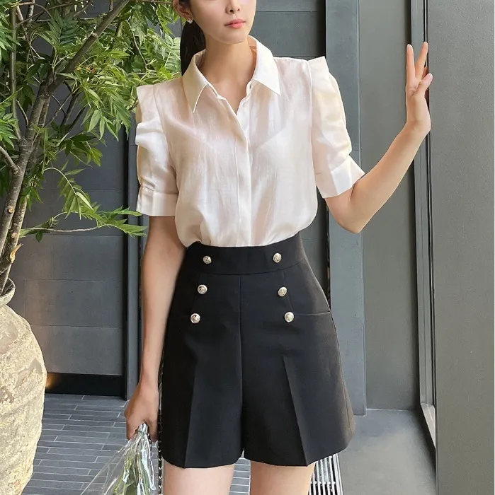 I AM MARI  |Casual Style Plain Short Sleeves Party Style Office Style