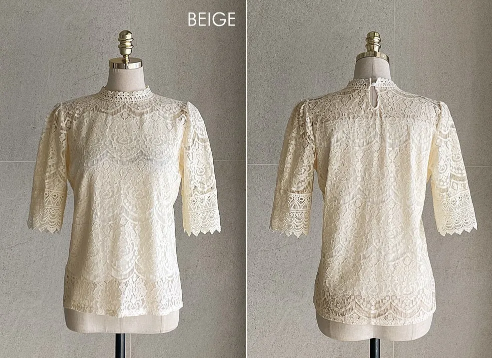 I AM MARI  |Flower Patterns Casual Style Short Sleeves Party Style Lace