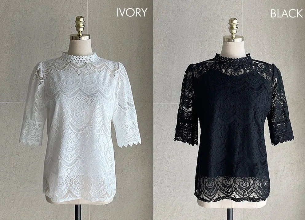 I AM MARI  |Flower Patterns Casual Style Short Sleeves Party Style Lace