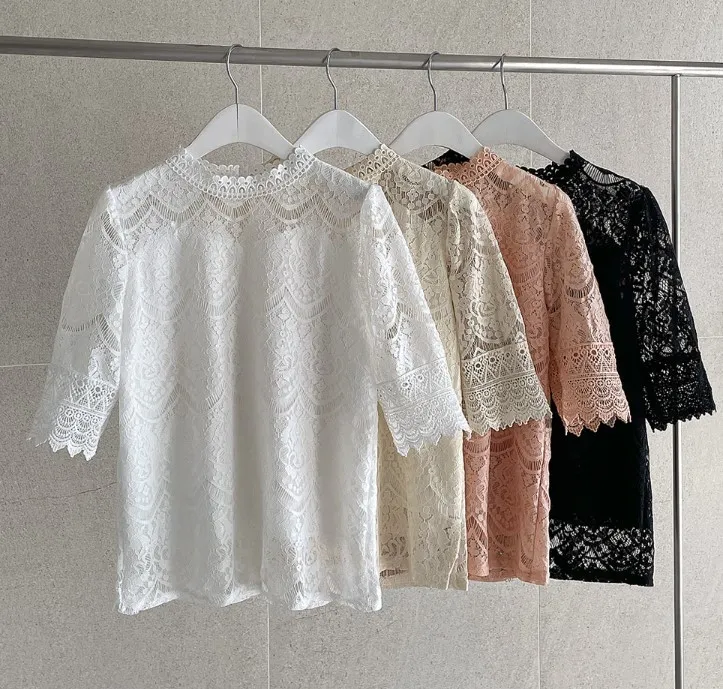 I AM MARI  |Flower Patterns Casual Style Short Sleeves Party Style Lace