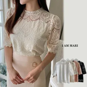 I AM MARI  |Flower Patterns Casual Style Short Sleeves Party Style Lace