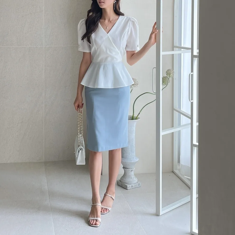 I AM MARI  |Plain Short Sleeves Party Style Office Style Elegant Style