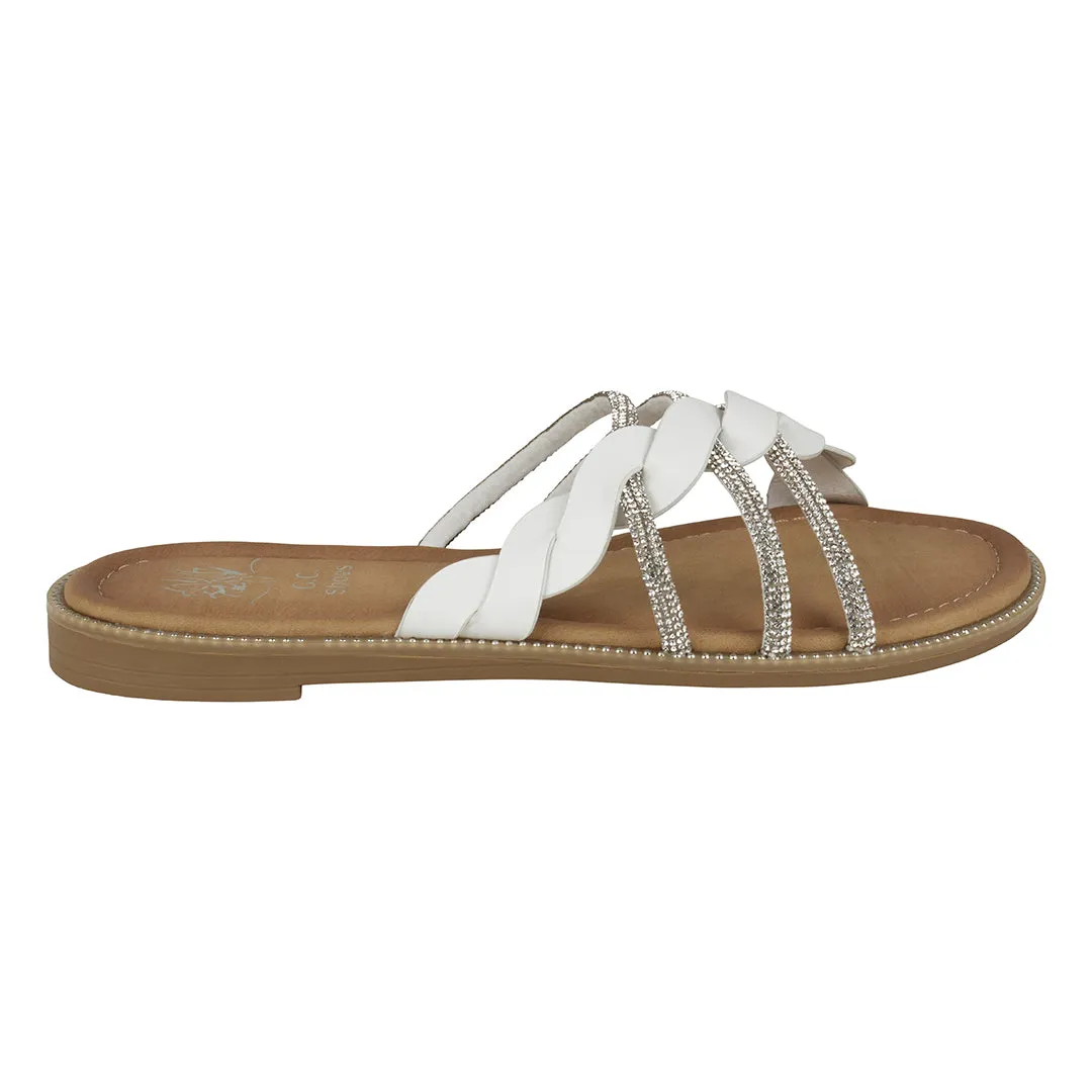 Jolie White Strappy Embellished Flat Sandals