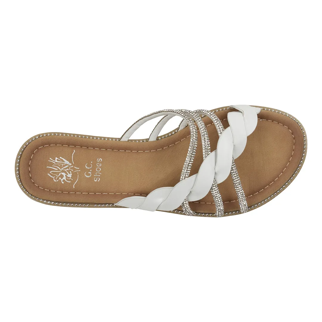 Jolie White Strappy Embellished Flat Sandals