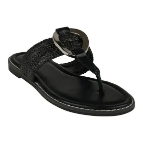 Jovie Black Woven Hardware Thong Flat Sandals