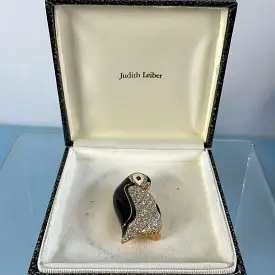 JudithLeiber NIB Swarovski Crystal Enamel Penguin Pin