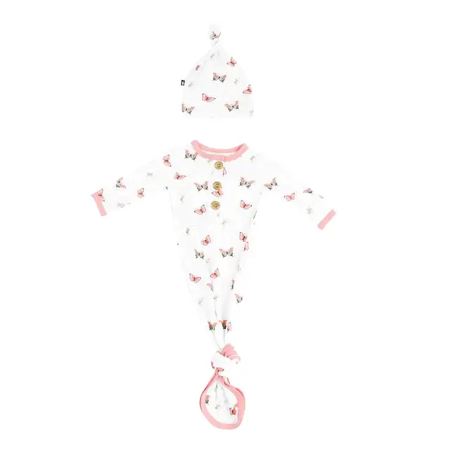 Kyte Baby Printed Knotted Gown with Hat Set in Butterfly