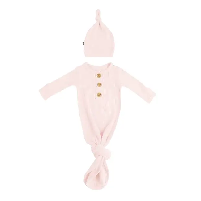 Kyte Baby Ribbed Knotted Gown with Hat Set in Blush