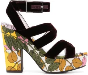 La DoubleJ Medal 140mm floral-print sandals Red