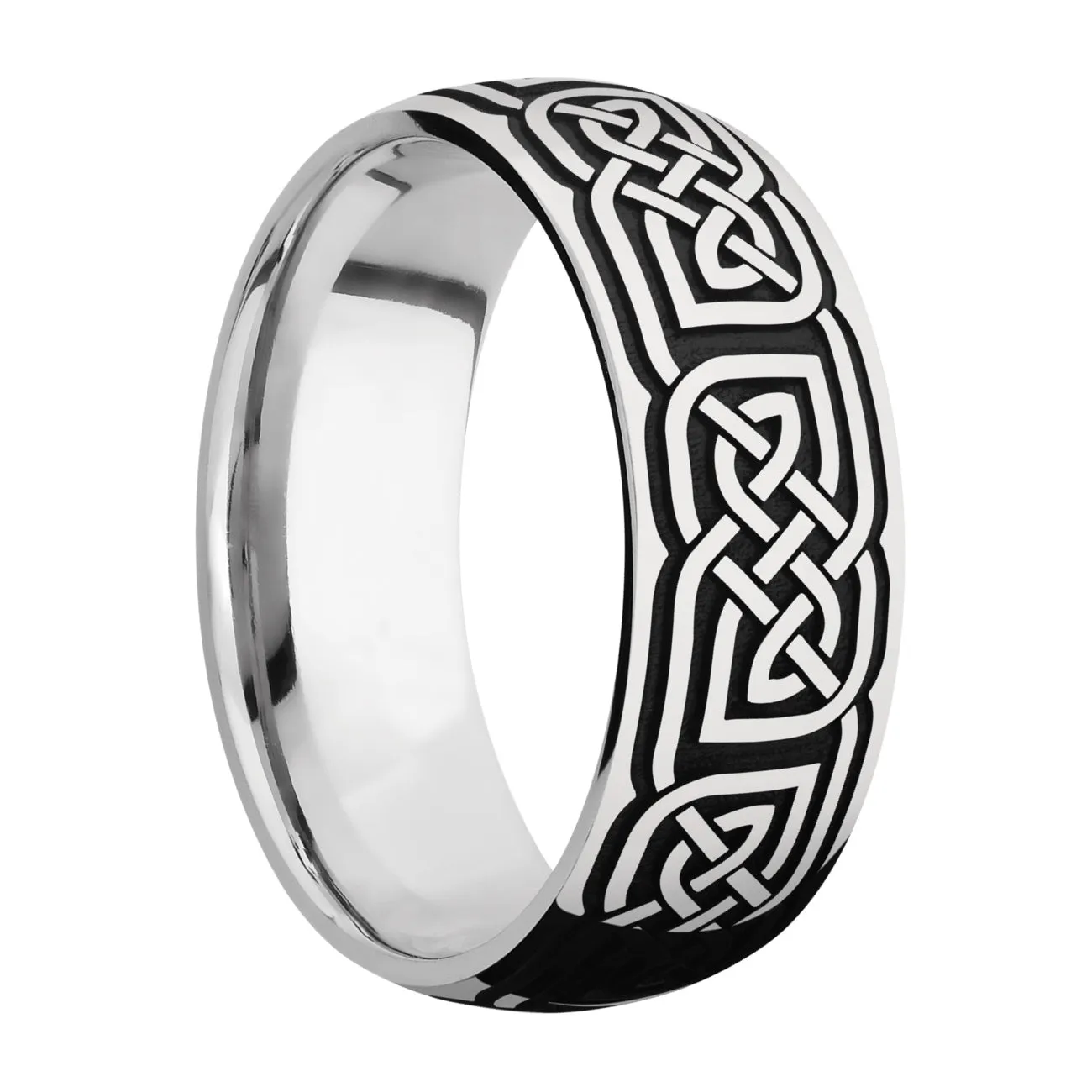 Lashbrook 8MM Cobalt Chrome Wedding Band with a Celtic Design