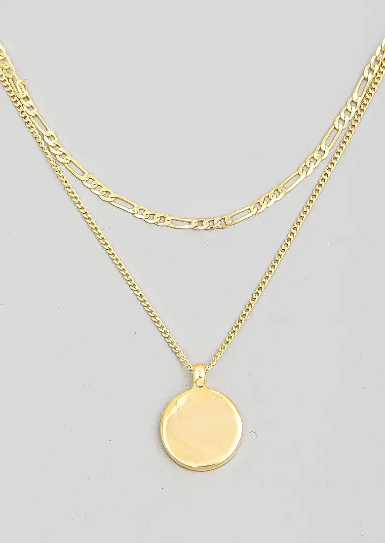 Layered Chain Link Disc Pendant Necklace