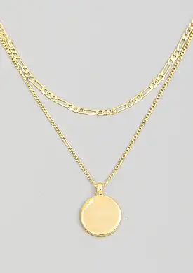 Layered Chain Link Disc Pendant Necklace