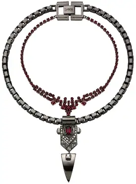 Layered Deco Fangs Necklace, Hematite