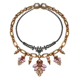 Layered Necklace with Crystal Clusters & Spikes, Rose Gold