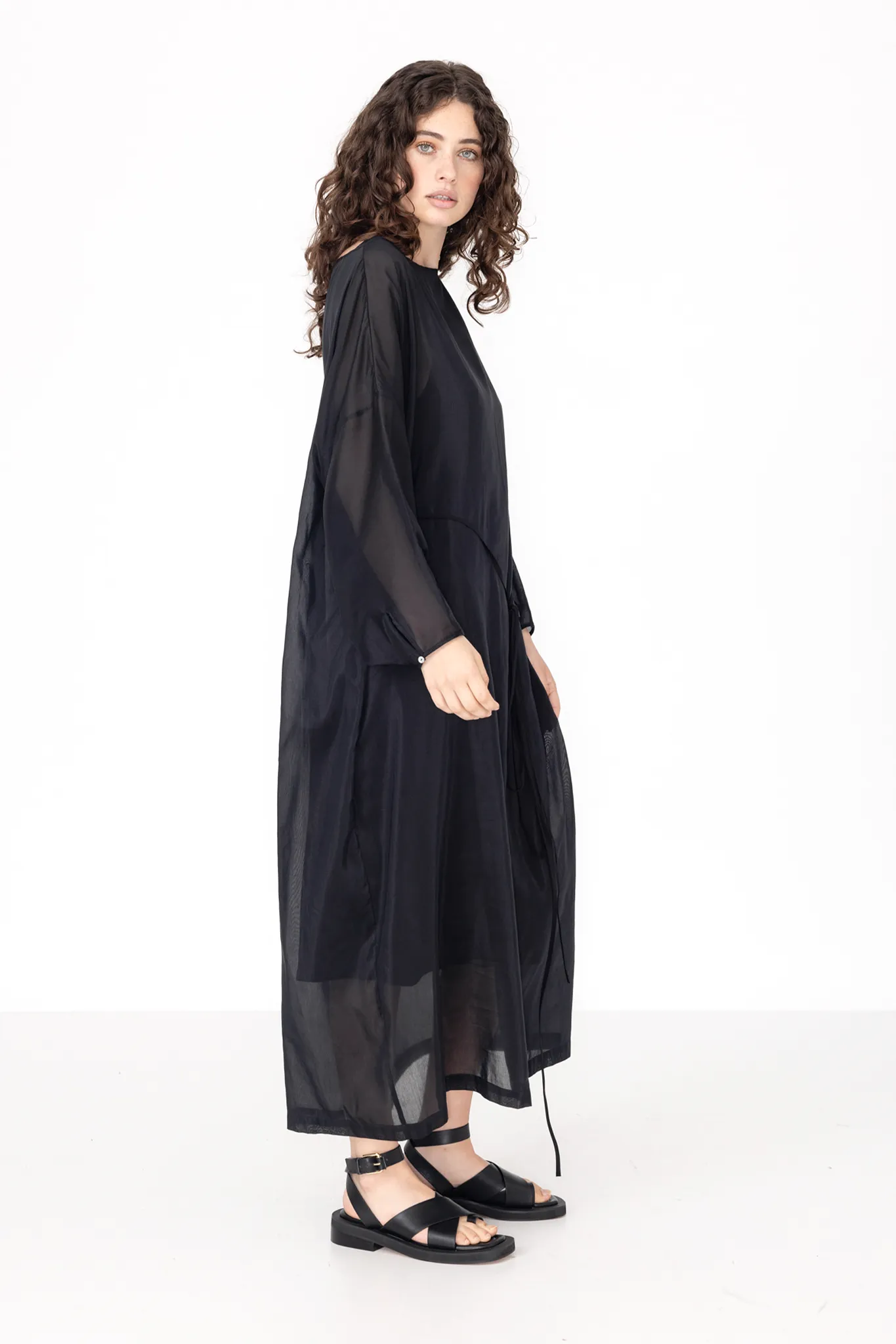 Line Dress | Black | Silk Cotton