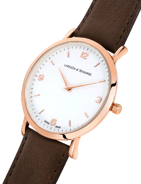 Lugano 38mm, Rose Gold Case, Brown Leather