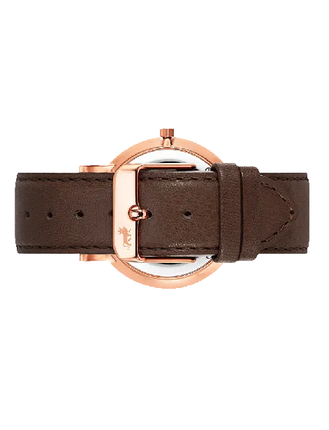 Lugano 38mm, Rose Gold Case, Brown Leather