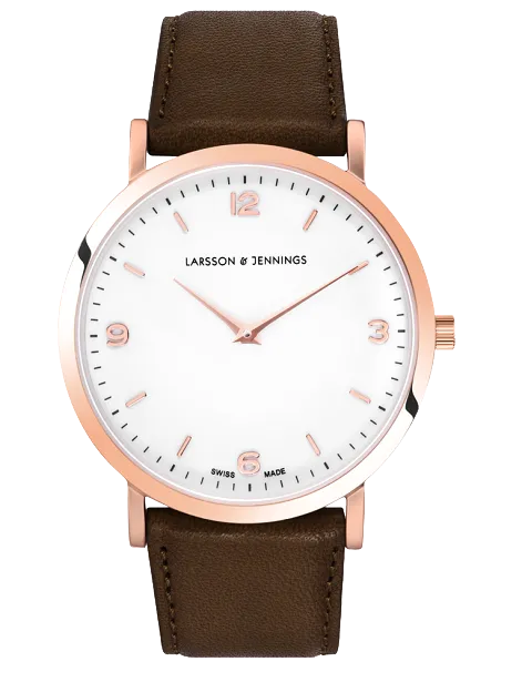 Lugano 38mm, Rose Gold Case, Brown Leather