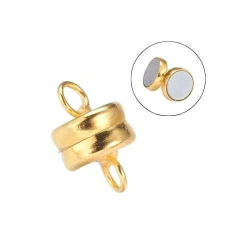 Magnetic Clasps, Flat, Round, Gold Plated, Brass, 11x7mm