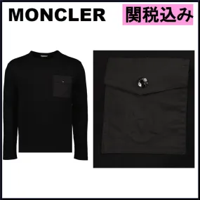 MONCLER  |Crew Neck Street Style Long Sleeves Cotton Bridal Logo