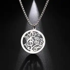 My shape Floral Music Note Pendant Necklaces for Men Women Stainless Steel Necklace Box Chain New Fashion Party Jewelry