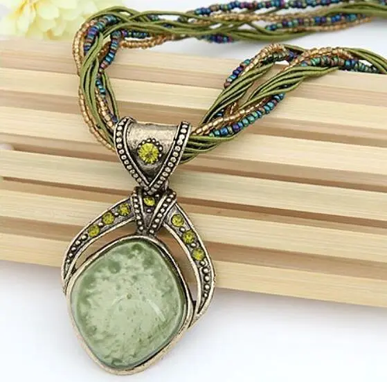 New Hot Vintage Necklace Jewelry Fashion Popular Retro Bohemia Style Multilayer Beads Chain Crystal Grain Pendant Necklace