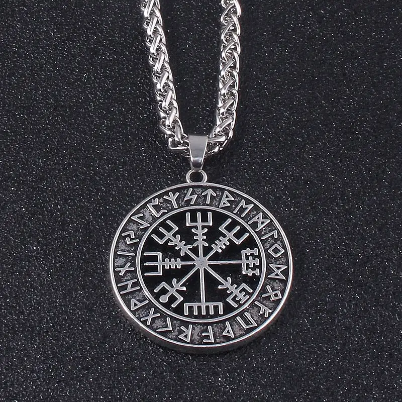 Norse Vikings Necklaces Jewelry Gift Compass Nordic Runes Odin Chain Necklace for Women Men Amulet Pendant