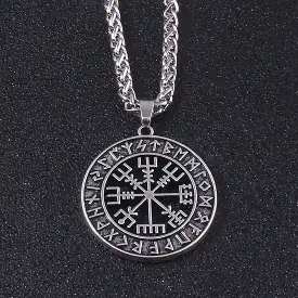 Norse Vikings Necklaces Jewelry Gift Compass Nordic Runes Odin Chain Necklace for Women Men Amulet Pendant