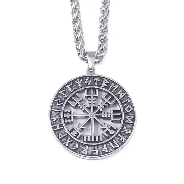 Norse Vikings Necklaces Jewelry Gift Compass Nordic Runes Odin Chain Necklace for Women Men Amulet Pendant