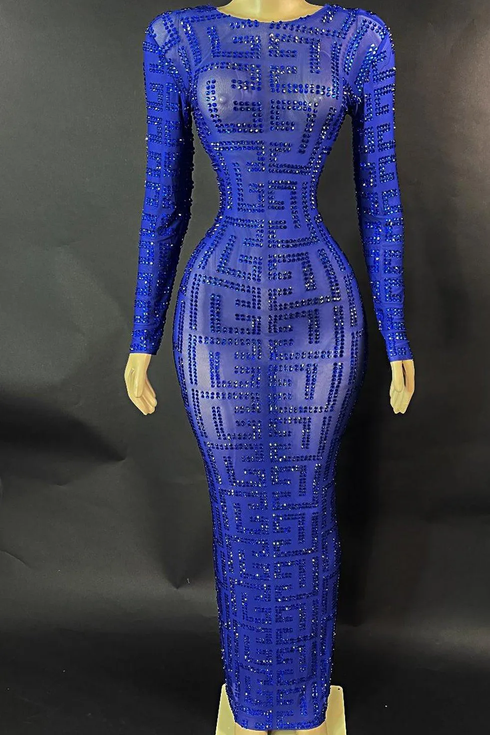 Ocean Rhinestone Evening Dress (Ready To Ship)