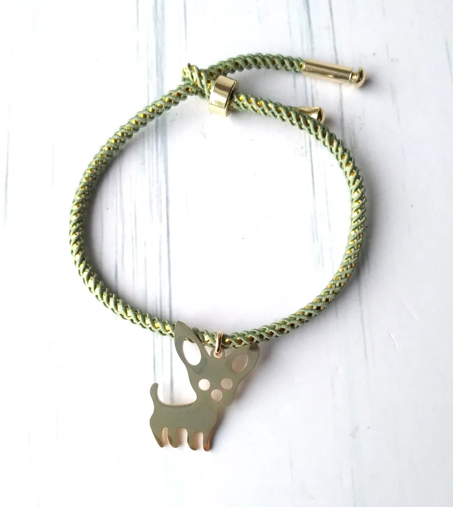 Olivia 2 Chihuahua Metallic Cord Slider Bracelet