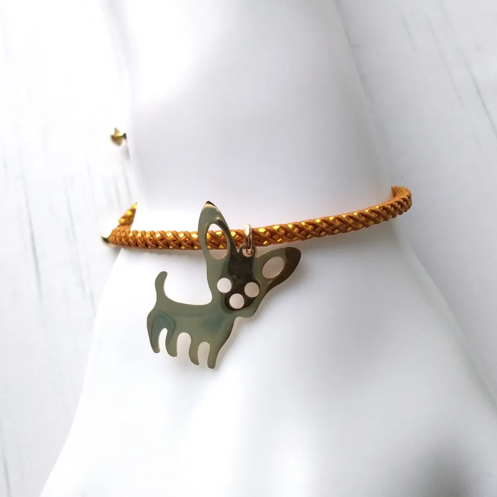 Olivia 2 Chihuahua Metallic Cord Slider Bracelet