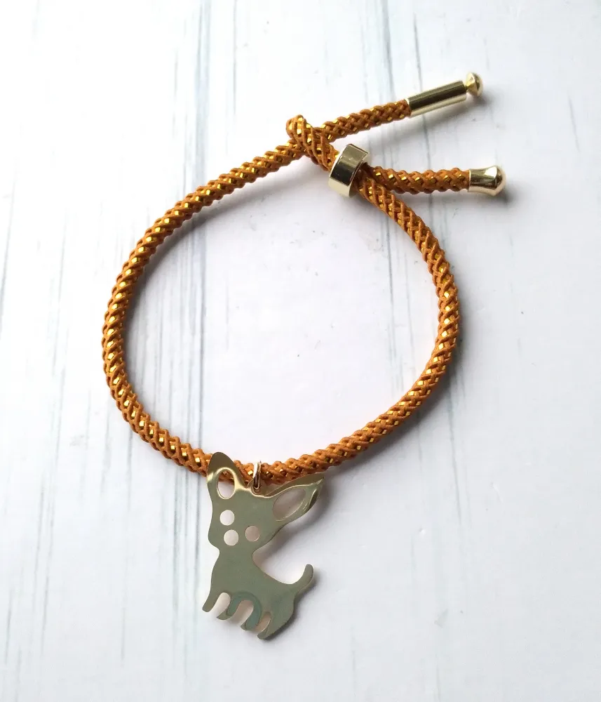 Olivia 2 Chihuahua Metallic Cord Slider Bracelet